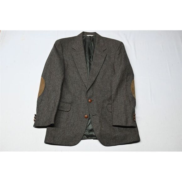 Vtg Tassels 40L Brown Herringbone Tweed Wool Mens Blazer Jacket Sport Coat‎